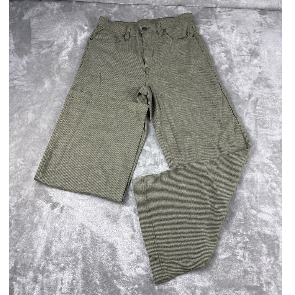 Lands End Sport Knit Wide Leg Pants Olive Green Twill Pattern Womens Small‎ 6-8